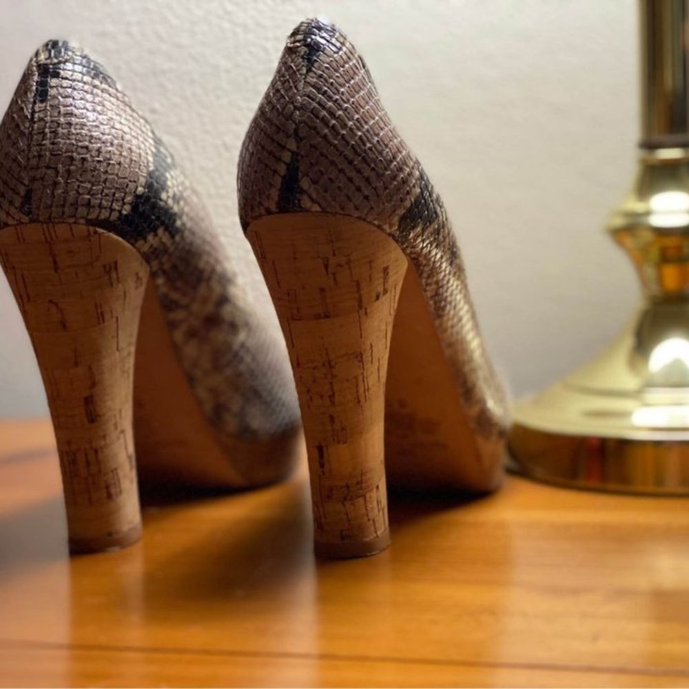 Eileen Turner Python Cork-Heeled Peep-Toe Pumps, … - image 4